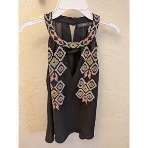 THML‎ Black Sleeveless Embellished Halter Top Blouse Bohemian Boho Festival